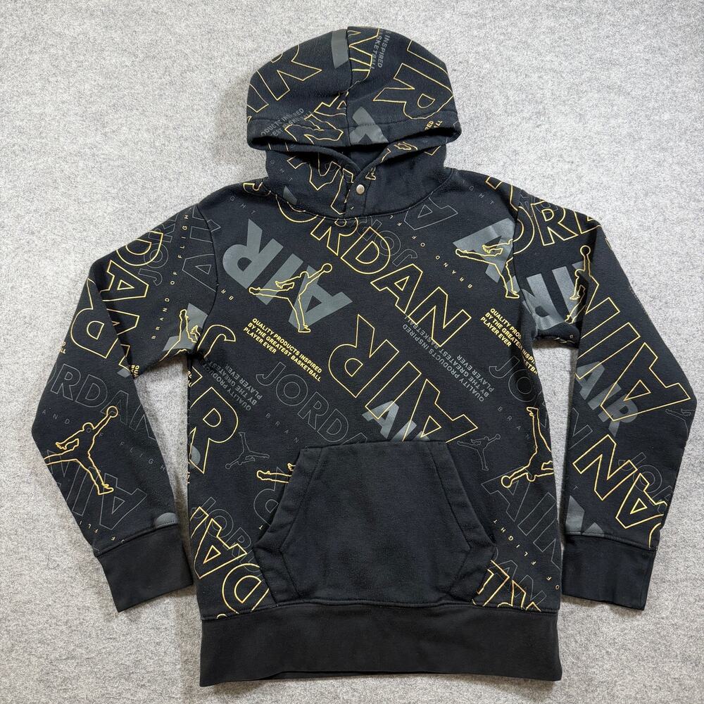 Jordan Hoodie Boys M Black Jumpman All Over Graphic Print Pullover Streetwear